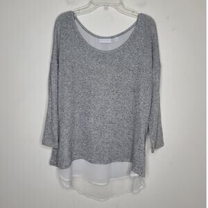 New York & Co metallic silver lightweight split back layered sweater - small
